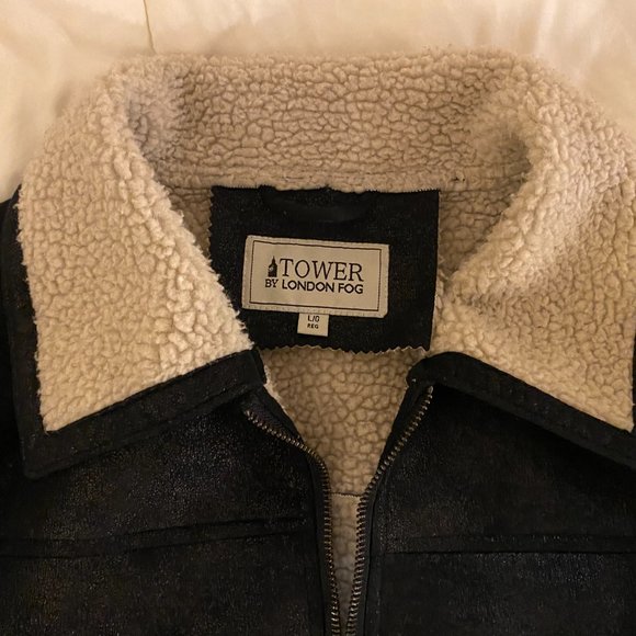 Vintage Tower London Fog Flight Bomber Jacket Faux Shearling Collar Size L - Picture 2 of 2